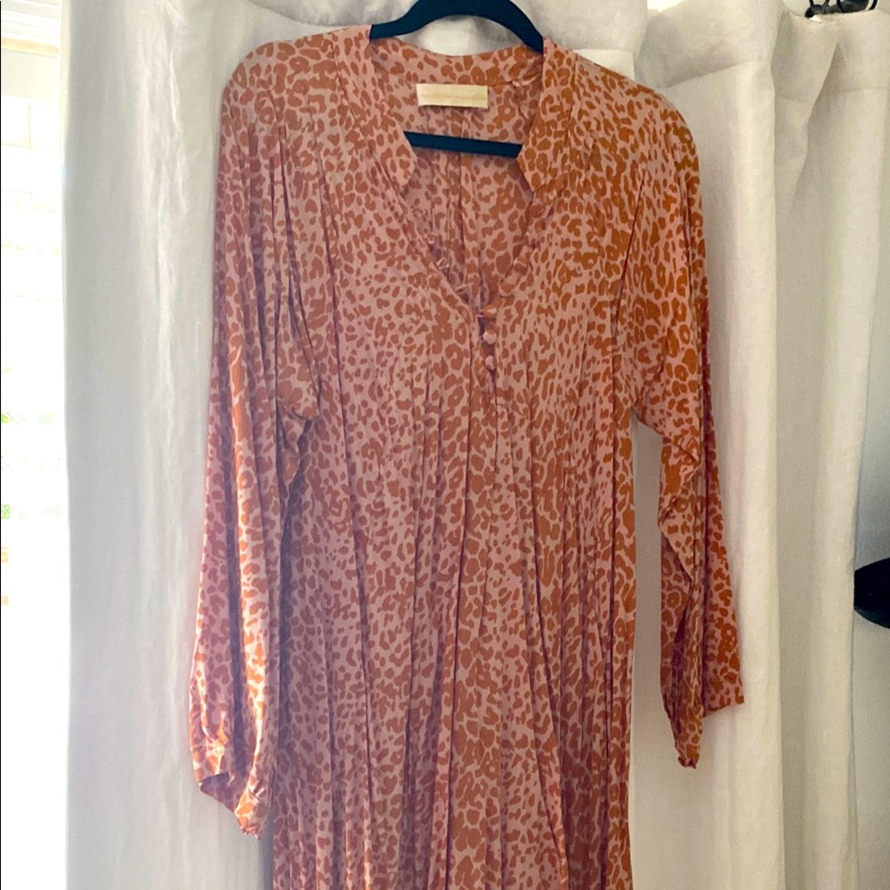 Natalie Martin Fiore Maxi Dress in Pink and Orange Animal Print Small